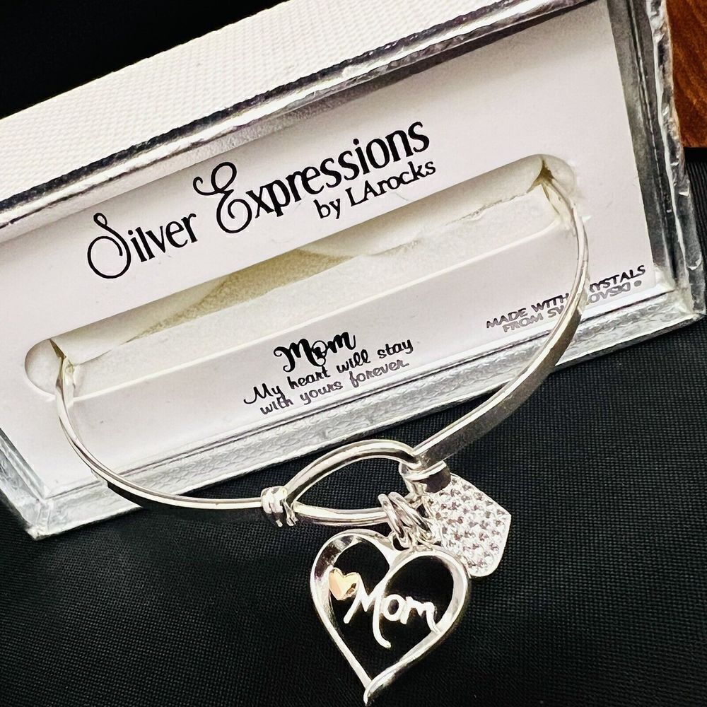 Mom Silver Expressions By La Rocks Charm Swarowski Pave Heart Mother’s Day $50
